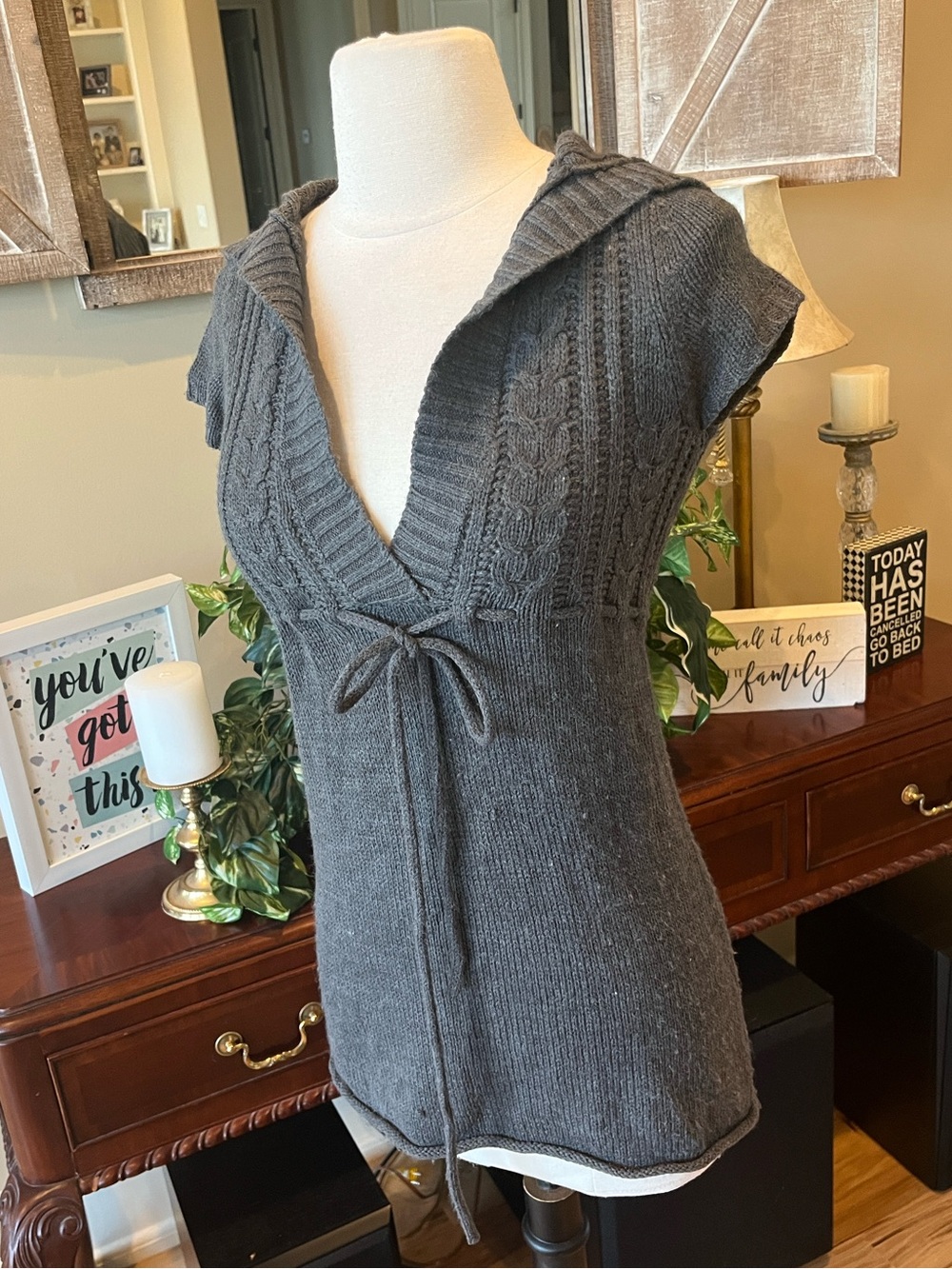 Hooded Sweater Gray Pullover Womens Small Acrylic Womens Small - Picture 2 of 15